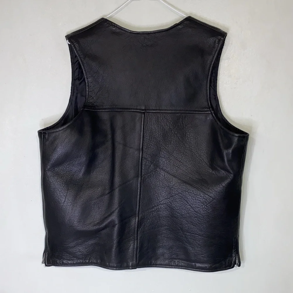 UNIK Ultra Buffalo Mens Premium Black Leather Motorcycle Biker Vest Size Large